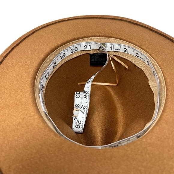 Unisex Fedora Hat Wide Brim Wool Blend Camel Brown OS Adjustable Western Cowboy - Picture 9 of 13